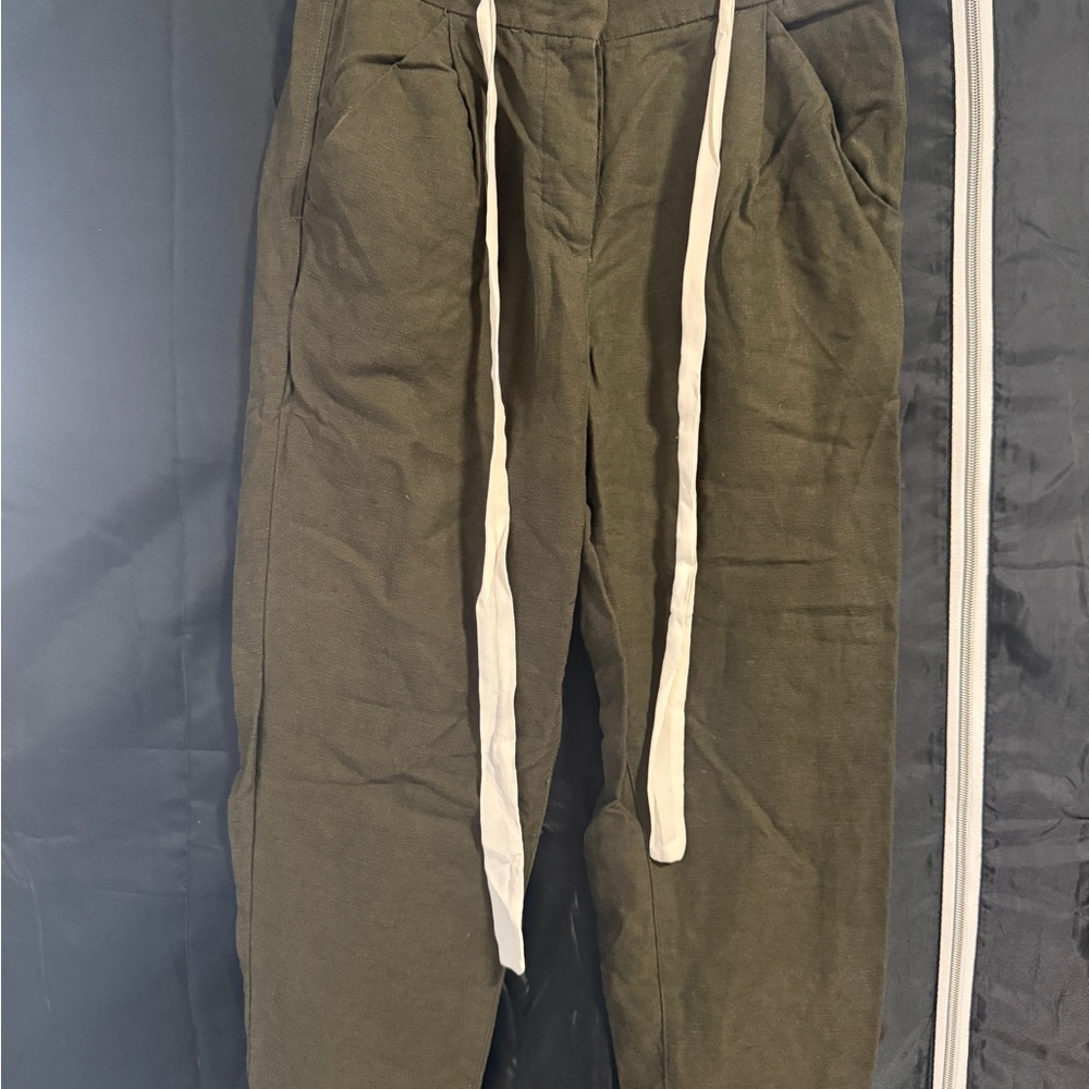 Aritzia Allant Linen Olive Green Pants
